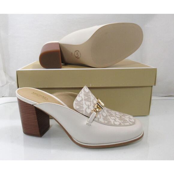 MICHAEL Michael Kors Tiffanie Heeled Mule Slip On MK Logo Leather Vanilla Size 7 - Picture 7 of 7